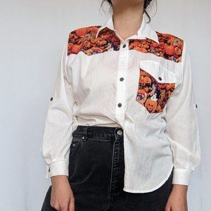 VINTAGE | Halloween Novelty Print Button Down Shirt 90s Y2K Western